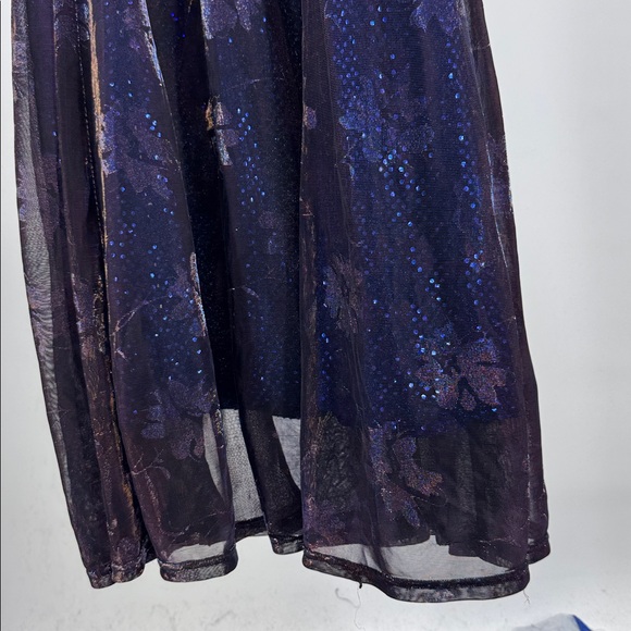 Helene Blake shimmery color shift blue copper sequin maxi dress Y2K formal party - Picture 6 of 14